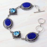 Lpc 360a bracelet 24gr lapis lazuli topaze 18x12a afghan bijou argent 925 achat vente