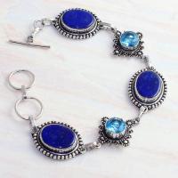 Lpc 360d bracelet 24gr lapis lazuli topaze 18x12a afghan bijou argent 925 achat vente