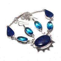 Lpc 368a collier boucles oreilles parure 39gr lapis lazuli topaze argent achat vente