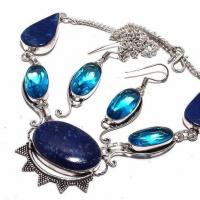 Lpc 368c collier boucles oreilles parure 39gr lapis lazuli topaze argent achat vente