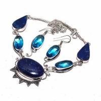 Lpc 368d collier boucles oreilles parure 39gr lapis lazuli topaze argent achat vente