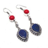 Lpc 407a boucles pendants oreilles 16gr lapis lazuli corail bijoux argent 925 achat vente