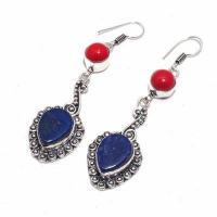 Lpc 407b boucles pendants oreilles 16gr lapis lazuli corail bijoux argent 925 achat vente