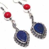 Lpc 407c boucles pendants oreilles 16gr lapis lazuli corail bijoux argent 925 achat vente