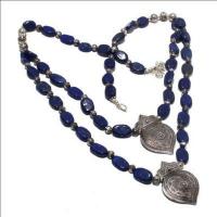 Lpc 408a collier parure sautoir 2rangs lapis lazuli 8x12mm 83gr bijoux ethniques achat vente