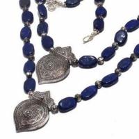 Lpc 408b collier parure sautoir 2rangs lapis lazuli 8x12mm 83gr bijoux ethniques achat vente