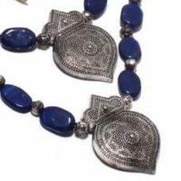 Lpc 408c collier parure sautoir 2rangs lapis lazuli 8x12mm 83gr bijoux ethniques achat vente