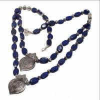 Lpc 408d collier parure sautoir 2rangs lapis lazuli 8x12mm 83gr bijoux ethniques achat vente