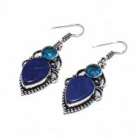 Lpc 410b boucles pendants oreilles 13gr lapis lazuli topaze bijoux argent 925 achat vente