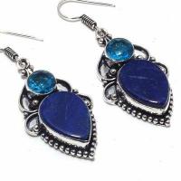 Lpc 410c boucles pendants oreilles 13gr lapis lazuli topaze bijoux argent 925 achat vente