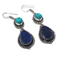 Lpc 411a boucles pendants oreilles 14gr lapis lazuli turquoise bijoux argent 925 achat vente