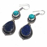 Lpc 411b boucles pendants oreilles 14gr lapis lazuli turquoise bijoux argent 925 achat vente