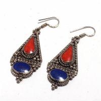 Lpc 431b boucles pendants oreilles 18gr lapis lazuli corail achat vente bijou argent 925