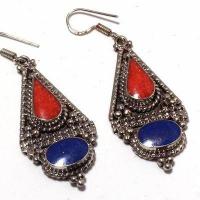 Lpc 431c boucles pendants oreilles 18gr lapis lazuli corail achat vente bijou argent 925