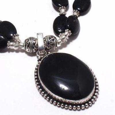 On 0550b collier parure onyx noir 2rangs 58gr pendant 25x35mm bijou 1900 art deco gothique