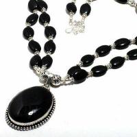 On 0600b collier parure 61gr 2rangs onyx noir pendant 28x40mm bijou art deco gothique argent 925