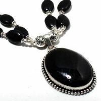 On 0600c collier parure 61gr 2rangs onyx noir pendant 28x40mm bijou art deco gothique argent 925