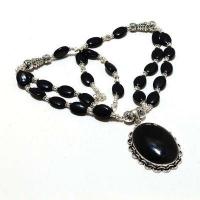 On 0606a collier parure 60gr 2rangs onyx noir pendant 28x38mm bijou art deco gothique argent 925