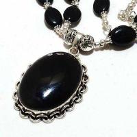 On 0606c collier parure 60gr 2rangs onyx noir pendant 28x38mm bijou art deco gothique argent 925