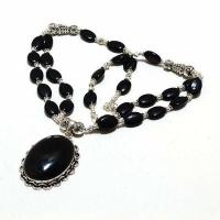 On 0606d collier parure 60gr 2rangs onyx noir pendant 28x38mm bijou art deco gothique argent 925