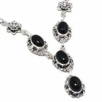 On 0612b collier parure sautoir 33gr onyx noir 10x15mm bijou art deco gothique argent achat vente