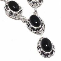 On 0612c collier parure sautoir 33gr onyx noir 10x15mm bijou art deco gothique argent achat vente