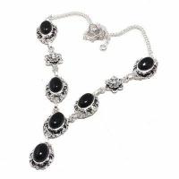 On 0612d collier parure sautoir 33gr onyx noir 10x15mm bijou art deco gothique argent achat vente