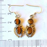 Ot 7996 boucles oreilles ethniques oeil de tigre 5gr argent 925 5 