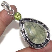 Prn 159a pendentif pendant 70mm 20x30mm 16gr prehnite peridot ethnique achat vente bijou argent 925