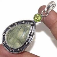 Prn 159b pendentif pendant 70mm 20x30mm 16gr prehnite peridot ethnique achat vente bijou argent 925