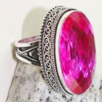 Tpz 625c bague t57 chevaliere medievale topaze rose 18x30mm argent 925 vente achat