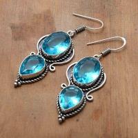 Tpz 740b boucles oreilles pendants 12gr 12x16mm paire topaze bleu suisse argent 925 vente achat 1